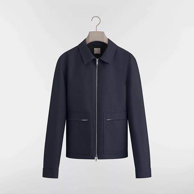 dior navy wool‑blend zip‑up point collar jacket